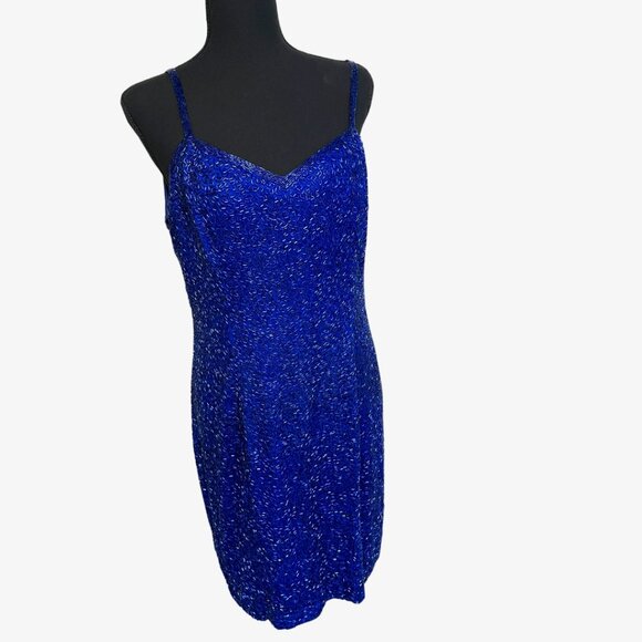 XOANON BEADED DRESS Blue Pure Silk Lined Special Occasion SIZE 8 -0650DE… - Picture 1 of 8